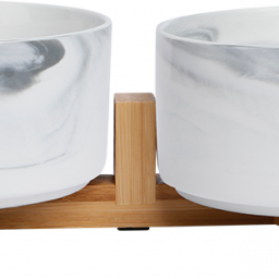 Animal Boulevard - Dubbel Keramische eetkom met bamboe standaard - S