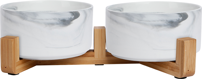 Animal Boulevard - Dubbel Keramische eetkom met bamboe standaard - S