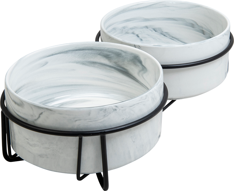 Animal Boulevard - Dubbel Keramische eetkom met metalen standaard - M