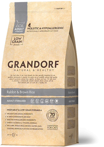 Grandorf - Kat Adult Steriel - Konijn/Kalkoen/Bruine Rijst - 2 kg