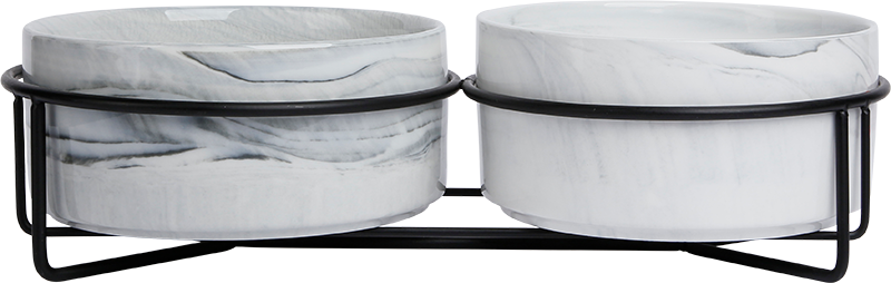 Animal Boulevard - Dubbel Keramische eetkom met metalen standaard - S