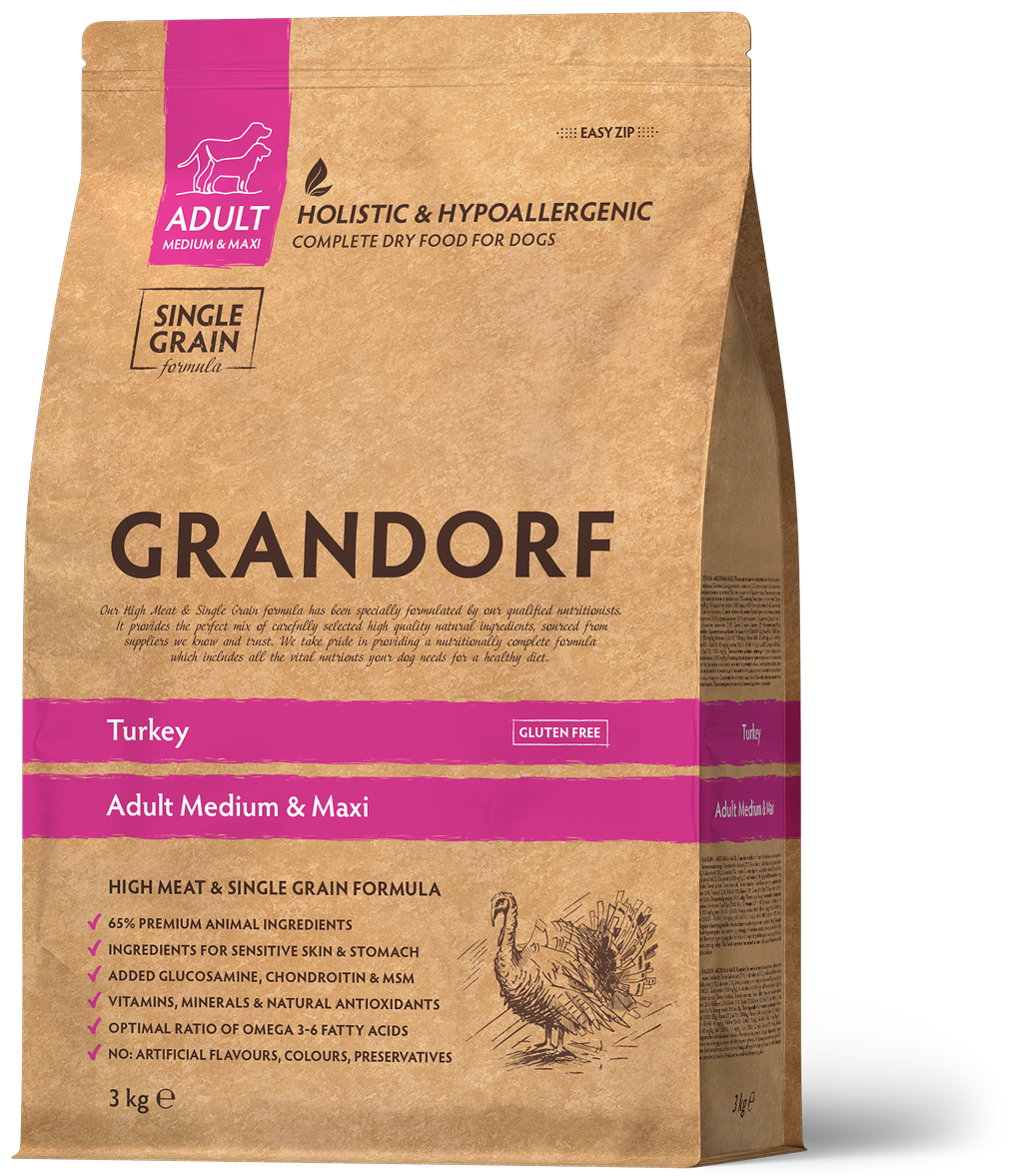 Grandorf - Adult Alle Rassen - Kalkoen/Bruine Rijst - 3 kg