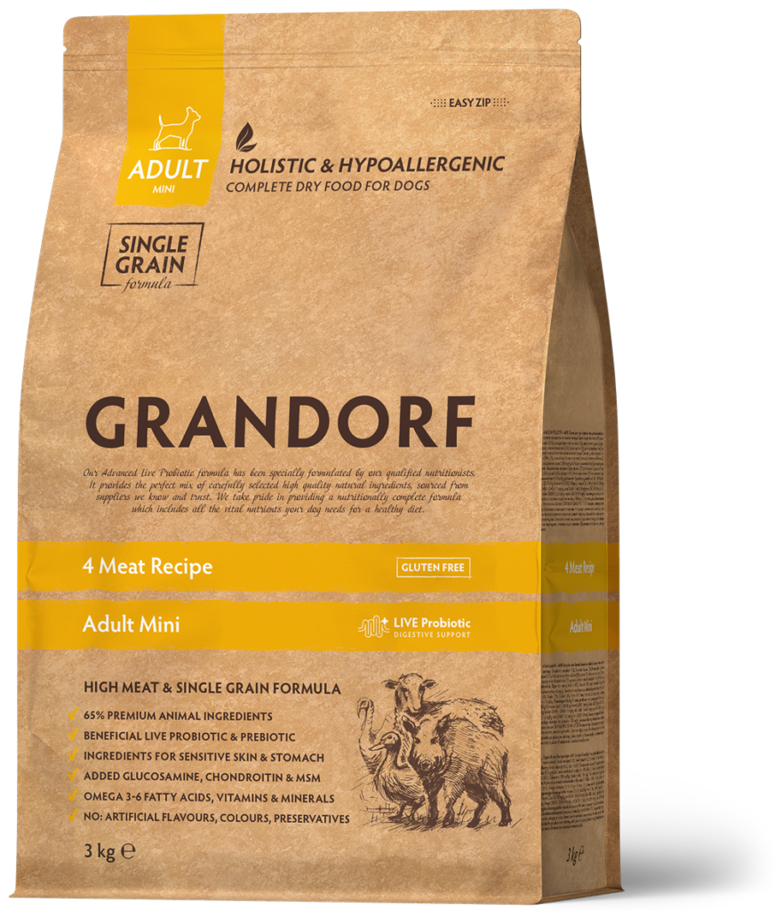 Grandorf - Adult Mini Rassen - 4 Meat/Bruine Rijst - 3 kg
