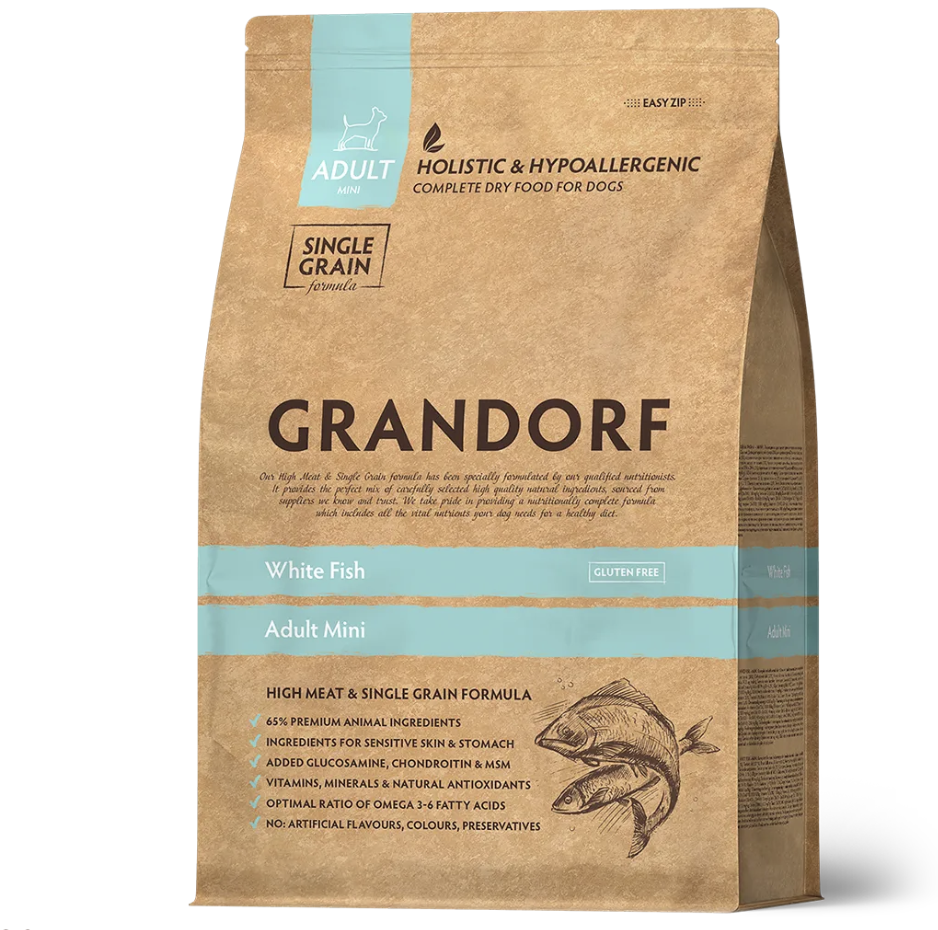 Grandorf - Adult Mini Rassen - Witte Vis/Bruine Rijst - 3 kg