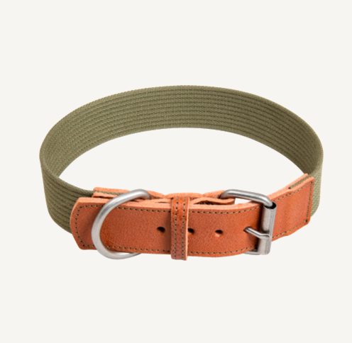 OUTLET : Waxed Leather met Canvas - Halsband - 51-59 cm